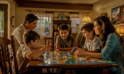 Familiespieleabend mit dem Spiel Trivial Pursuit Familienedition