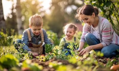naturmaterialien sammeln kinder bei der gartenarbeit