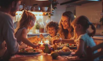 essenszeit mit kindern am familientisch abends