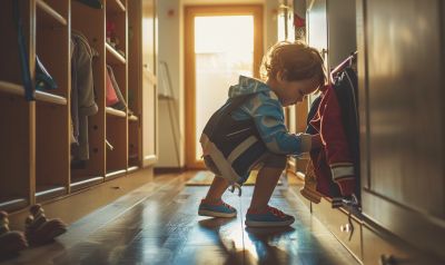kind bereit für kindergarten zeigt selbstständigkeit