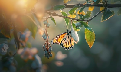 Schmetterling verlässt den Kokon als Bild für Wachstum aus einer Identitätskrise